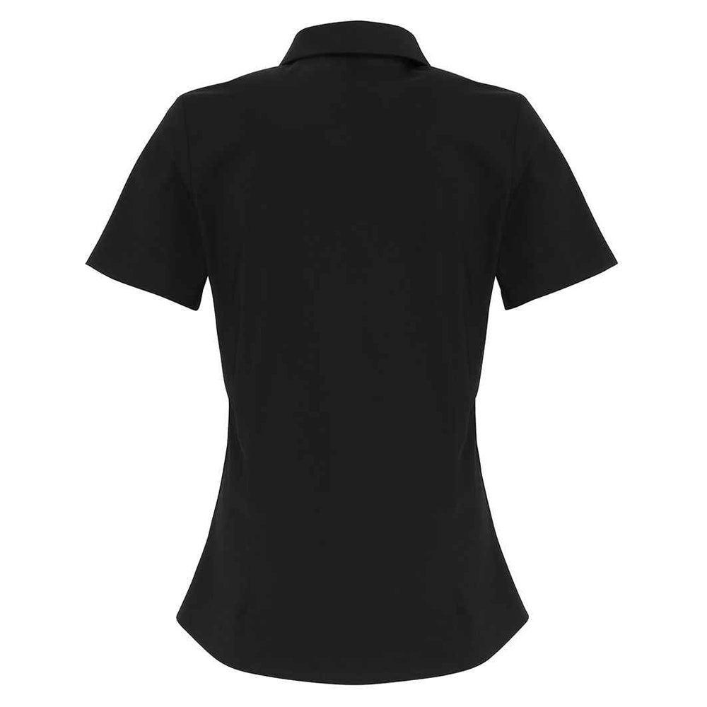 Black - Back - Premier Womens-Ladies Cotton Poplin Stretch Short-Sleeved Shirt