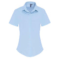 Pale Blue - Front - Premier Womens-Ladies Cotton Poplin Stretch Short-Sleeved Shirt