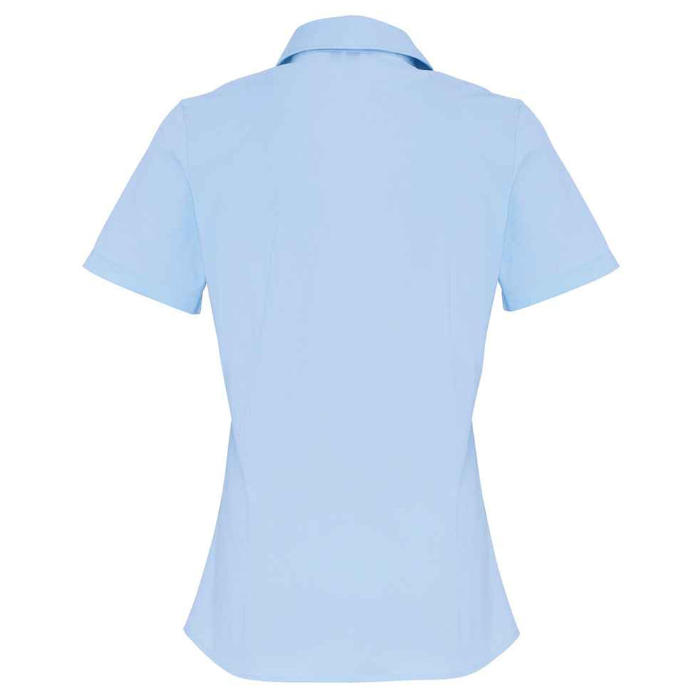 Pale Blue - Back - Premier Womens-Ladies Cotton Poplin Stretch Short-Sleeved Shirt