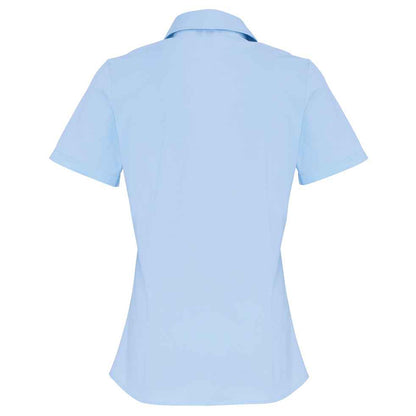 Pale Blue - Back - Premier Womens-Ladies Cotton Poplin Stretch Short-Sleeved Shirt