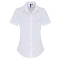 White - Front - Premier Womens-Ladies Cotton Poplin Stretch Short-Sleeved Shirt