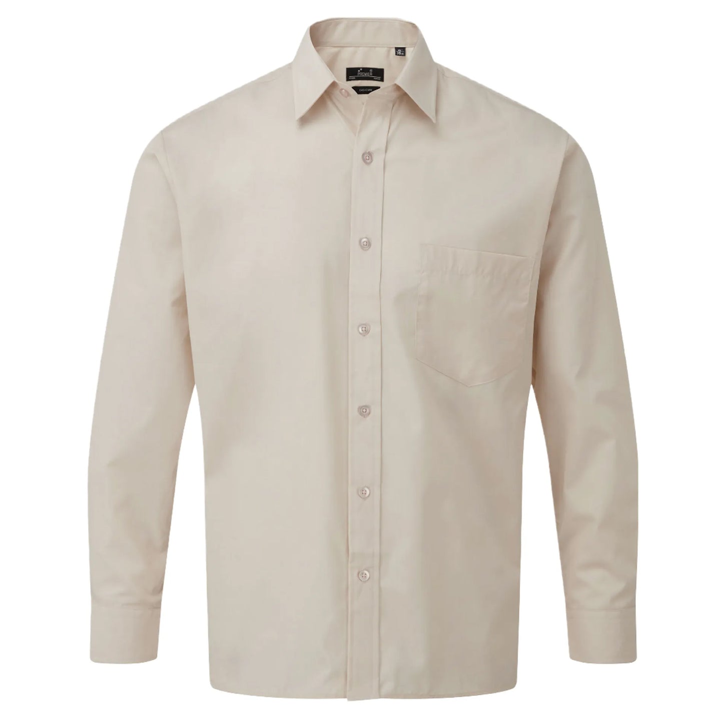 Natural - Front - Premier Mens Poplin Long-Sleeved Shirt