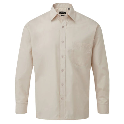 Natural - Front - Premier Mens Poplin Long-Sleeved Shirt