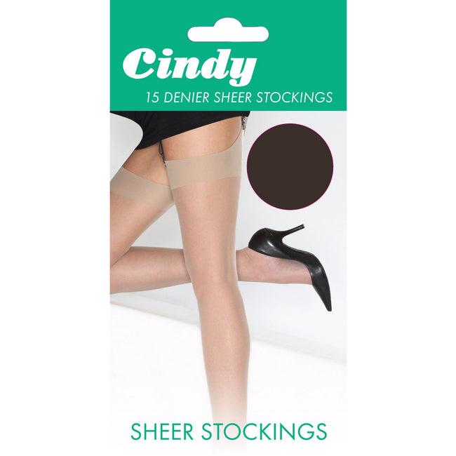 Barely Black - Front - Cindy Womens-Ladies 15 Denier Sheer Stockings (1 Pair)