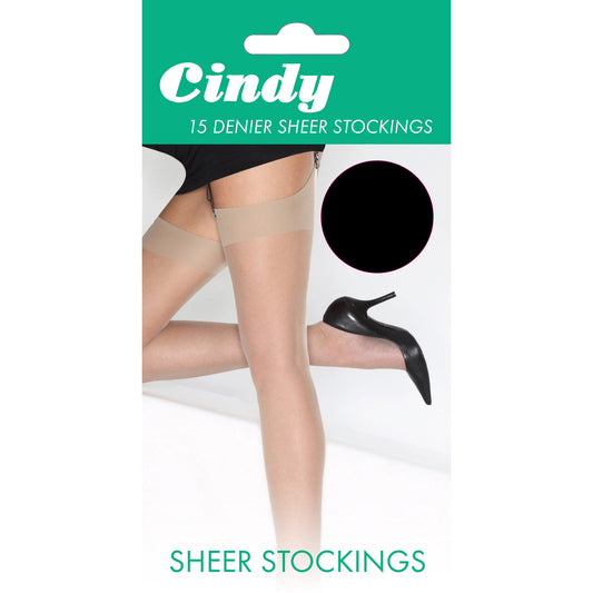 Black - Front - Cindy Womens-Ladies 15 Denier Sheer Stockings (1 Pair)