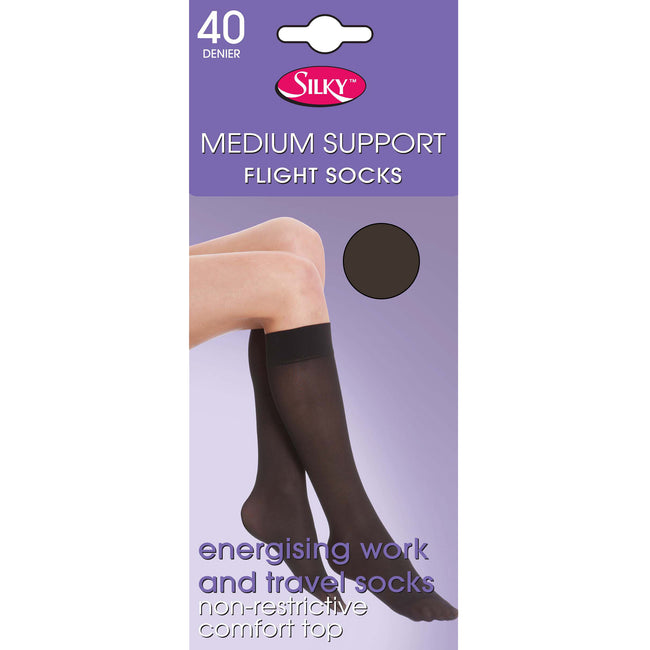 Barely Black - Front - Silky Womens-Ladies Support Flight Socks (1 Pair)