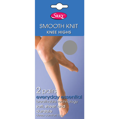 Pewter - Front - Silky Womens-Ladies Smooth Knit Knee Highs (2 Pairs)