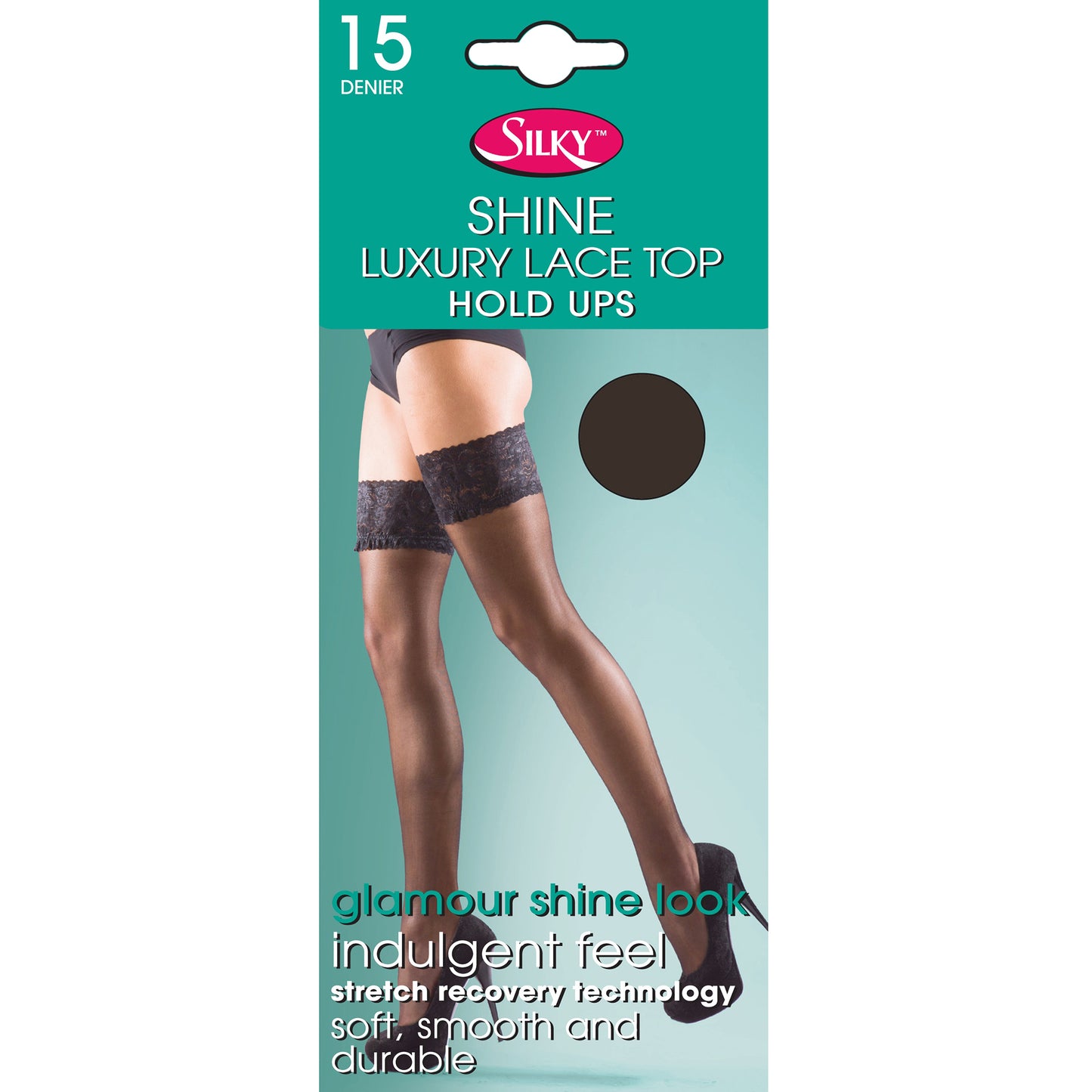 Barely Black - Front - Silky Womens-Ladies Shine Lace Top Hold Ups (1 Pair)