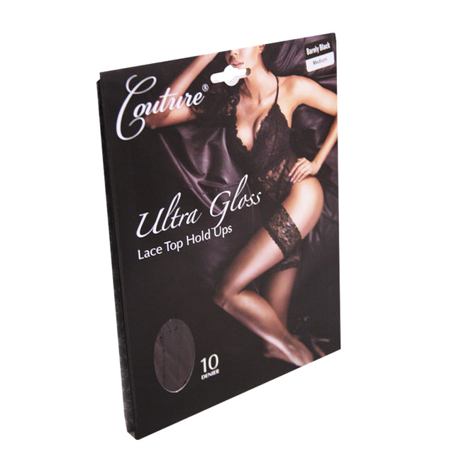 Barely Black - Back - Couture Womens-Ladies Ultra Gloss Lace Top Hold Ups (1 Pair)