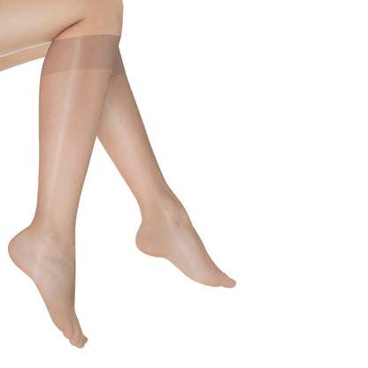 Nude - Side - Silky Womens-Ladies Glossy Knee Highs (2 Pairs)