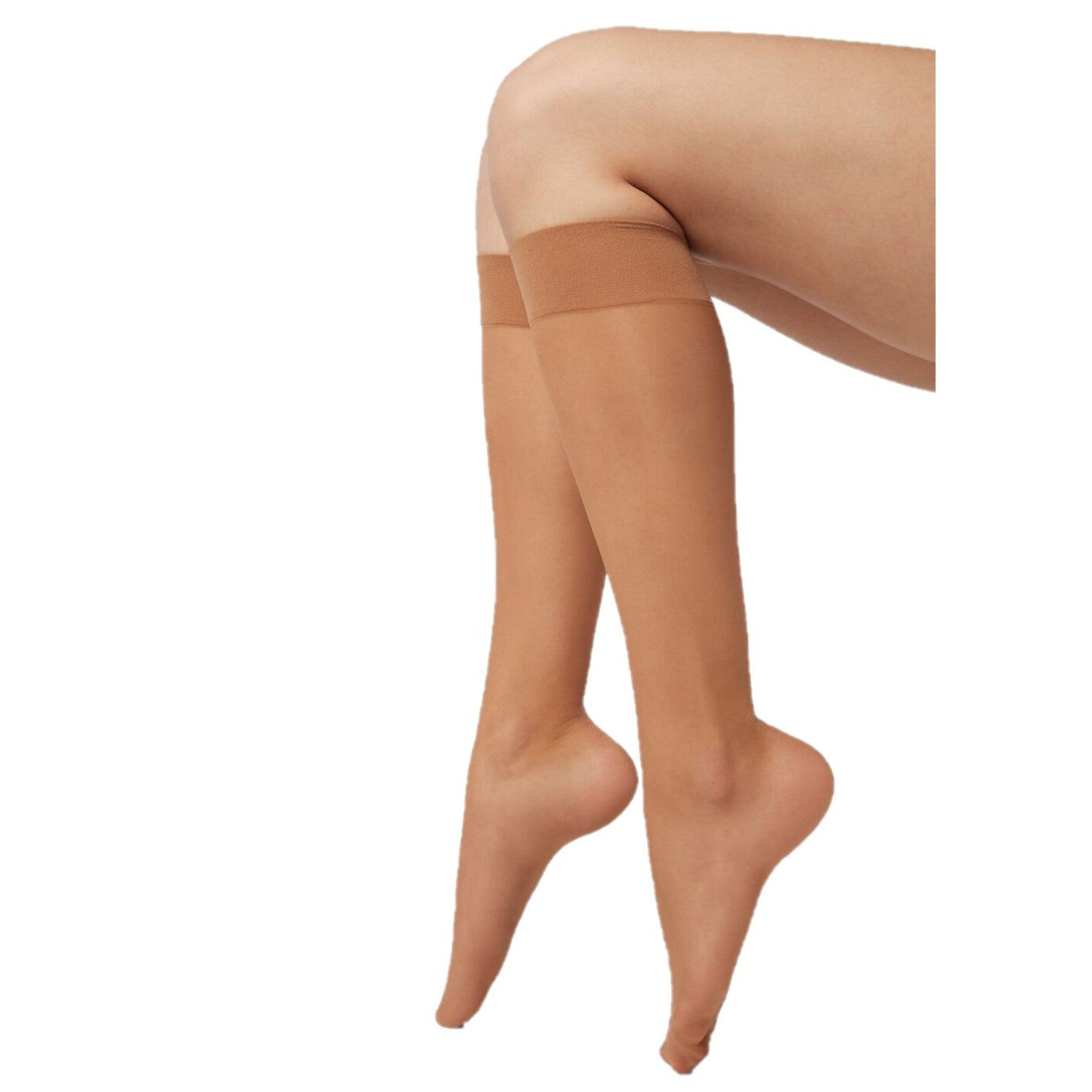 Natural Tan - Back - Silky Womens-Ladies Glossy Knee Highs (2 Pairs)