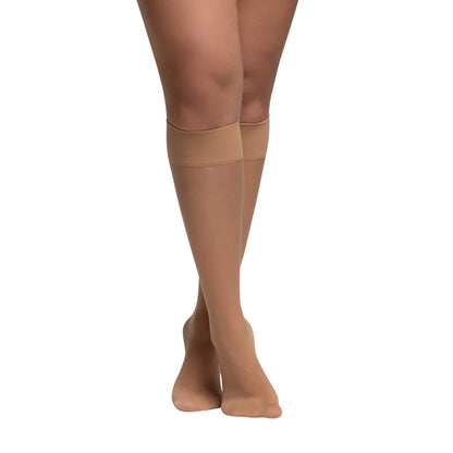 Natural Tan - Side - Silky Womens-Ladies Glossy Knee Highs (2 Pairs)