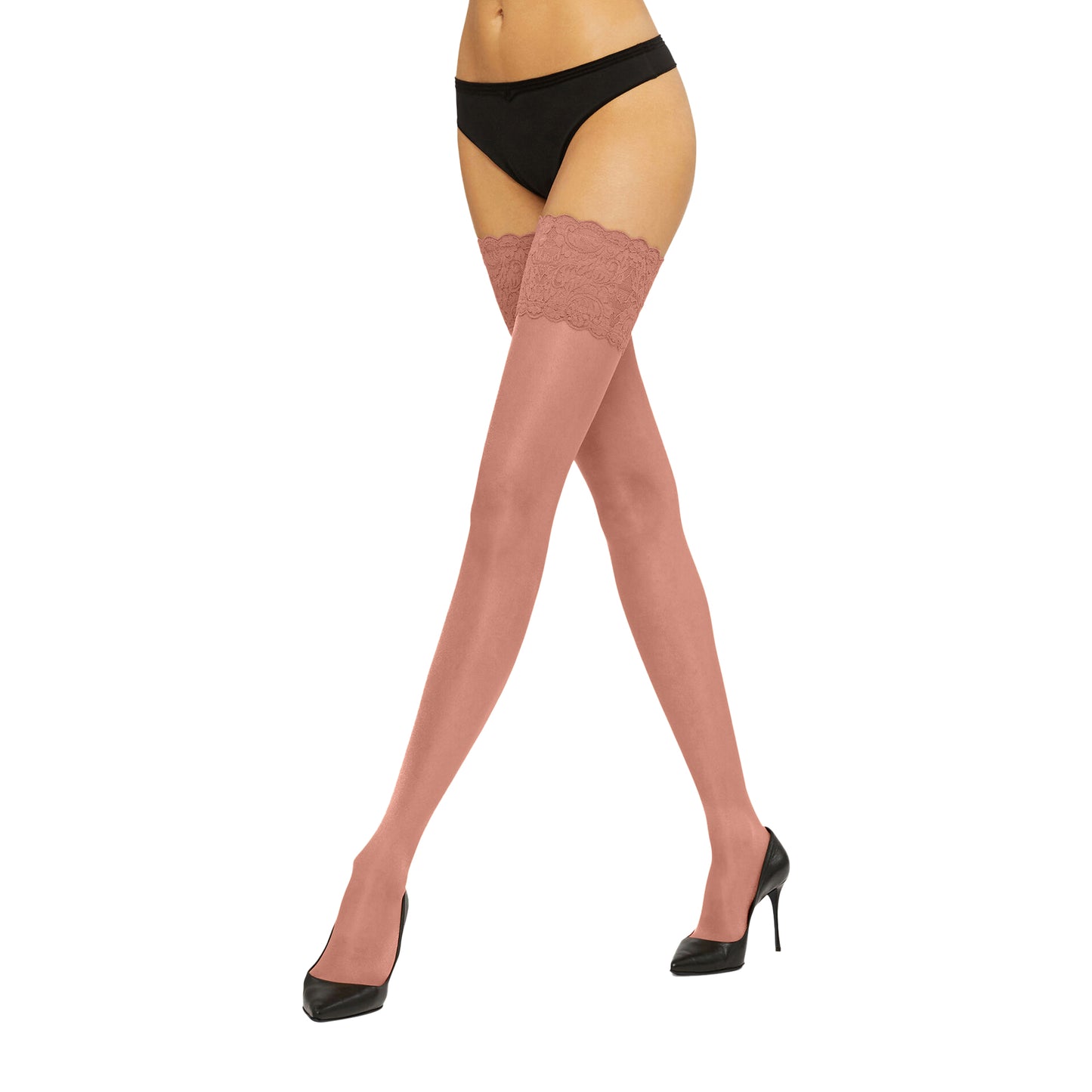 Natural - Side - Couture Womens-Ladies Luxurious Deep Lace Hold Up Stockings