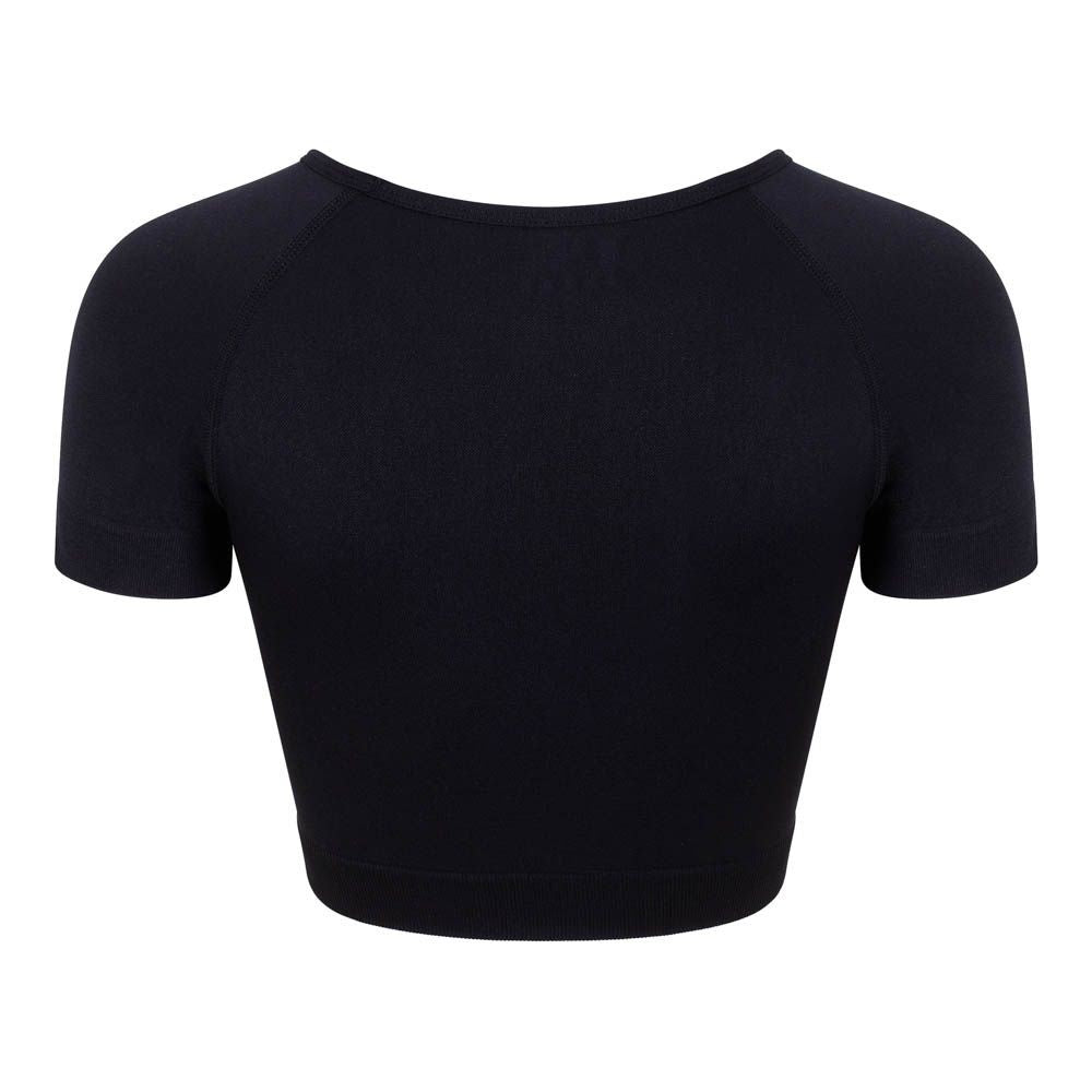 Black - Back - Silky Womens-Ladies Plain Active Crop Top