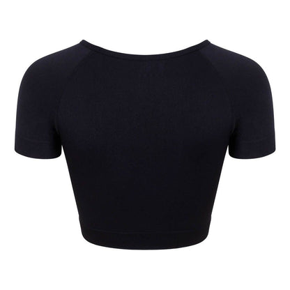 Black - Back - Silky Womens-Ladies Plain Active Crop Top