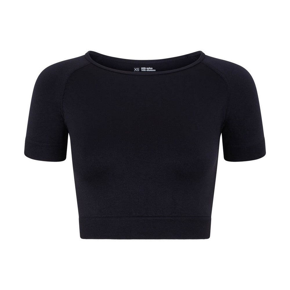 Black - Front - Silky Womens-Ladies Plain Active Crop Top