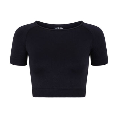 Black - Front - Silky Womens-Ladies Plain Active Crop Top