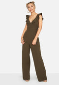 Khaki Green - Back - Girls On Film Womens-Ladies Sabor Frill Jumpsuit