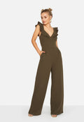 Khaki Green - Side - Girls On Film Womens-Ladies Sabor Frill Jumpsuit