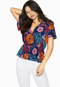 Blue - Side - Girls On Film Womens-Ladies Jackson Mock Wrap Blouse