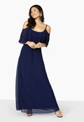 Navy - Pack Shot - Girls On Film Womens-Ladies Motion Cold Shoulder Maxi Dress