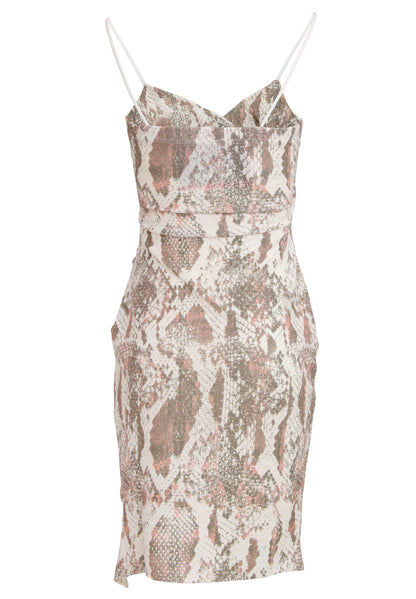 Snake Print - Close up - Girls On Film Womens-Ladies Leon Split Front Dress