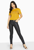 Mustard Yellow - Back - Girls On Film Womens-Ladies Rockferry Fringed T-Shirt