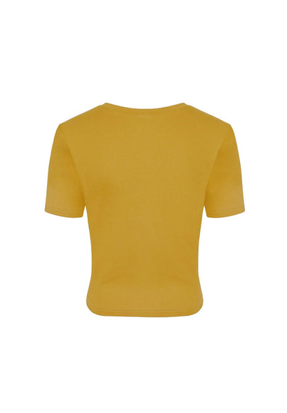Mustard Yellow - Close up - Girls On Film Womens-Ladies Rockferry Fringed T-Shirt