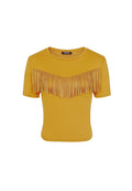 Mustard Yellow - Front - Girls On Film Womens-Ladies Rockferry Fringed T-Shirt