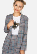 Grey - Side - Girls On Film Womens-Ladies Avenue Check Blazer