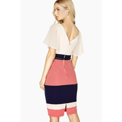 Pink-Navy - Back - Paper Dolls Womens-Ladies Cannes Stripe Panel Dress