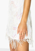 White - Pack Shot - Girls On Film Womens-Ladies Cheers Chevron Fringe Dress