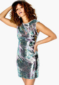 Silver - Side - Girls On Film Womens-Ladies Aion Metallic Sequin Dress