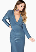 Blue - Side - Girls On Film Womens-Ladies Monroe Ruched Maxi Dress