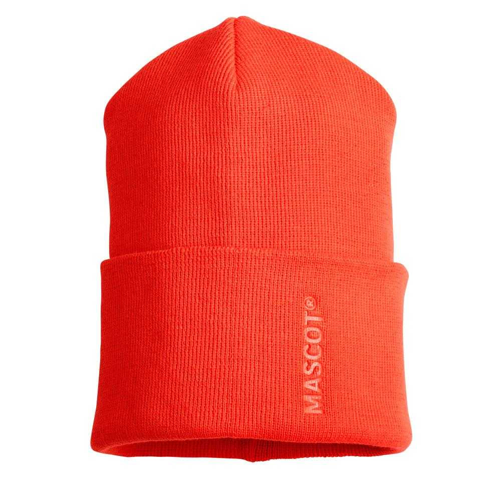 Hi Vis Red - Front - Mascot Complete Ribbed Knitted Beanie