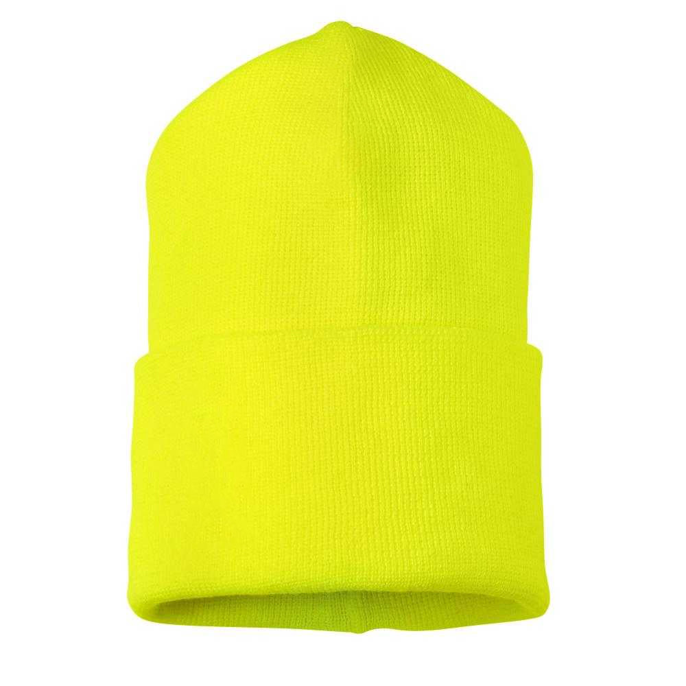 Hi Vis Yellow - Back - Mascot Complete Ribbed Knitted Beanie