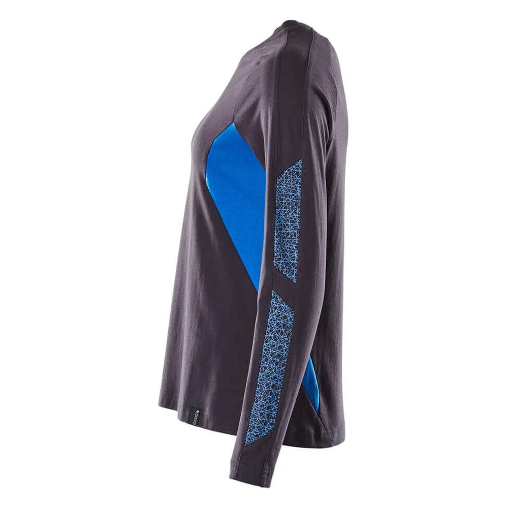 Dark Navy-Azure Blue - Back - Mascot Womens-Ladies Accelerate Long-Sleeved T-Shirt
