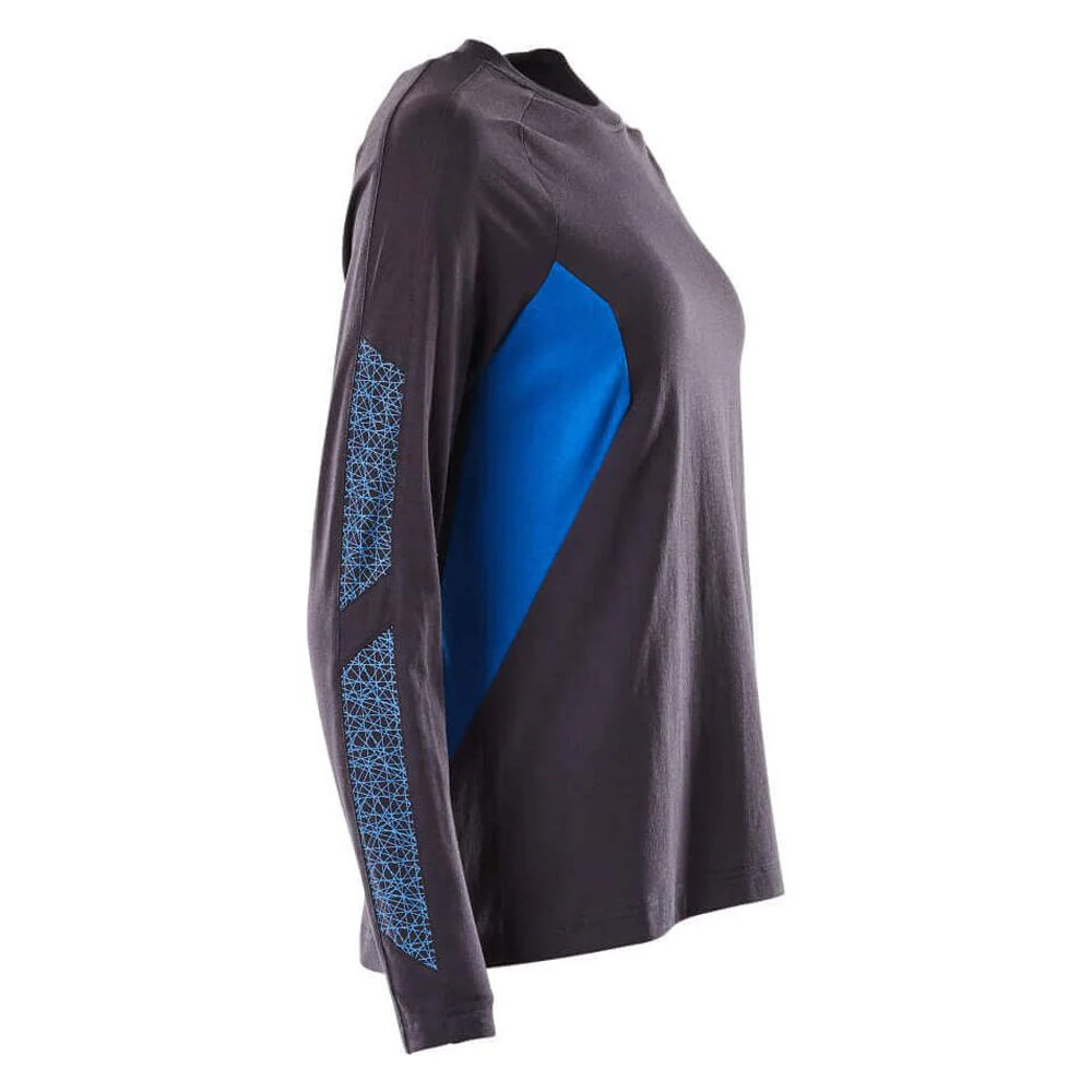 Dark Navy-Azure Blue - Side - Mascot Womens-Ladies Accelerate Long-Sleeved T-Shirt