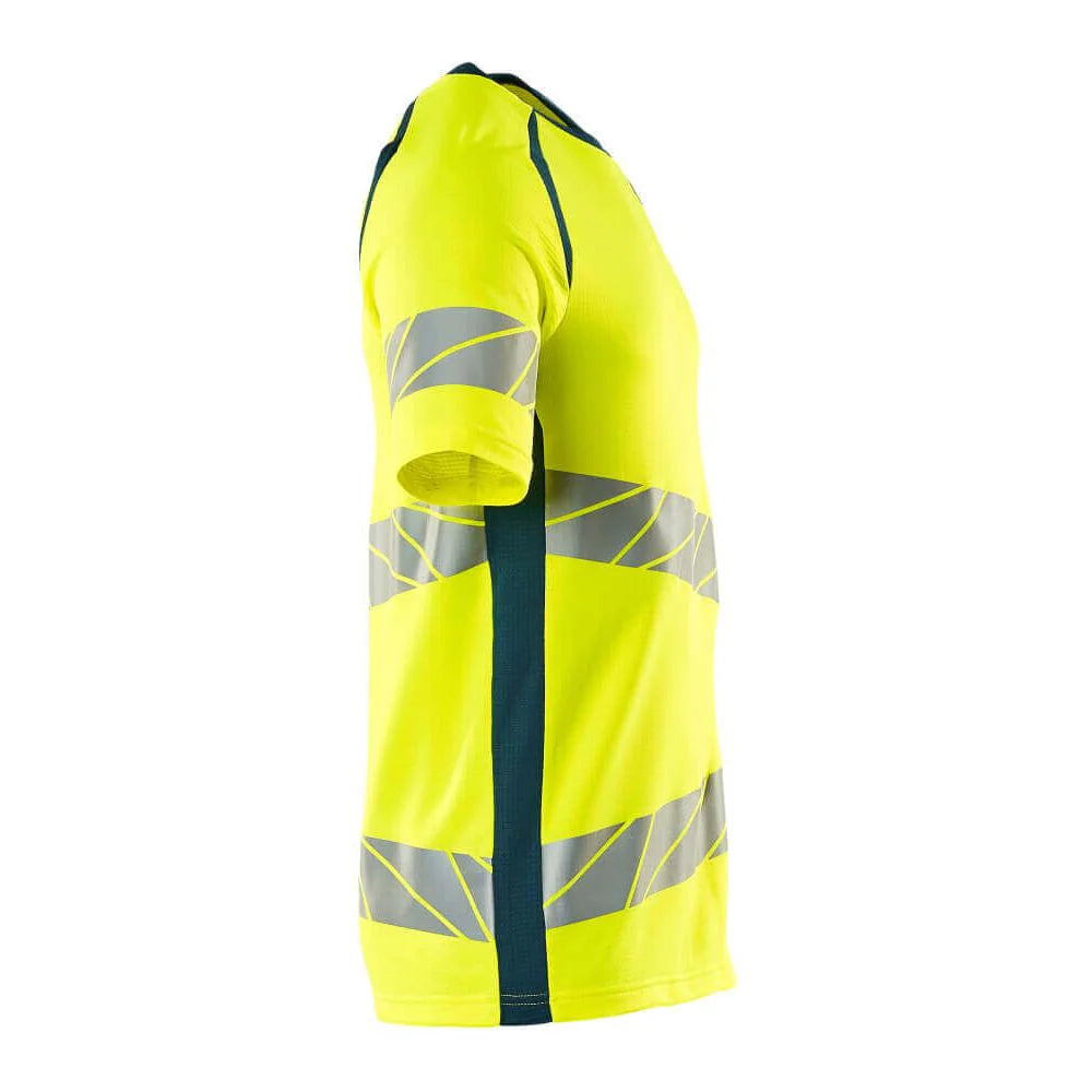 Hi Vis Yellow-Petroleum Blue - Side - Mascot Mens Accelerate Safe Hi-Vis T-Shirt