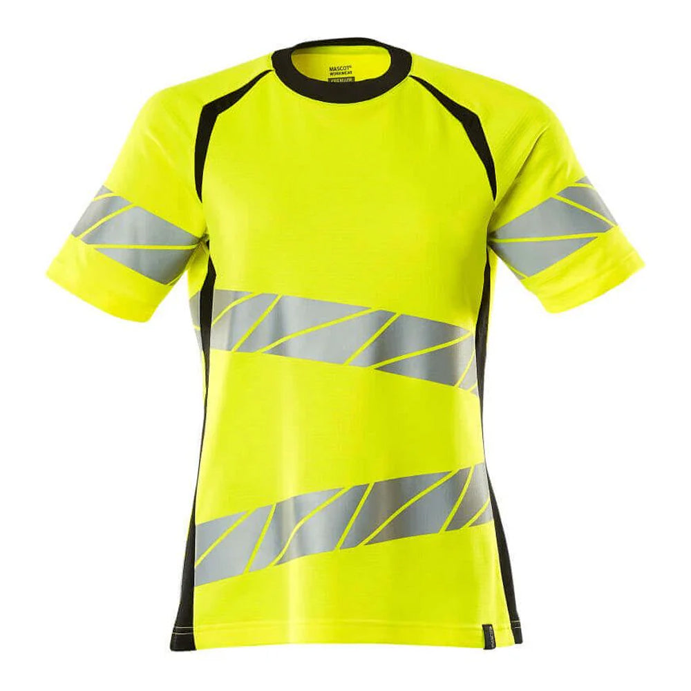 Hi Vis Yellow-Black - Front - Mascot Womens-Ladies Accelerate Safe Hi-Vis T-Shirt