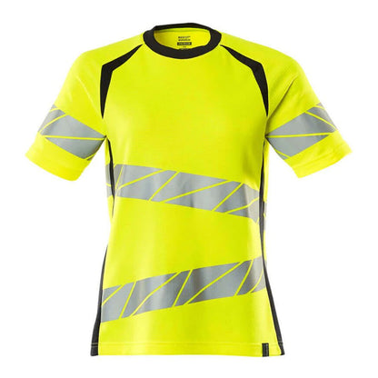 Hi Vis Yellow-Dark Navy - Front - Mascot Womens-Ladies Accelerate Safe Hi-Vis T-Shirt