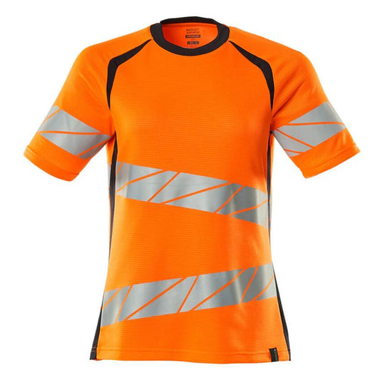 Hi Vis Orange-Dark Navy - Front - Mascot Womens-Ladies Accelerate Safe Hi-Vis T-Shirt