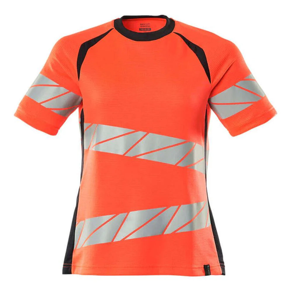 Hi Vis Red-Dark Navy - Front - Mascot Womens-Ladies Accelerate Safe Hi-Vis T-Shirt