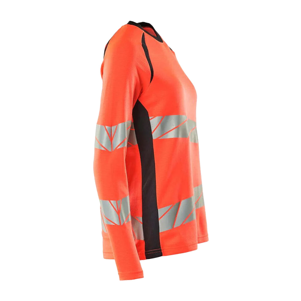 Hi Vis Red-Dark Navy - Back - Mascot Womens-Ladies Accelerate Safe Hi-Vis Long-Sleeved T-Shirt