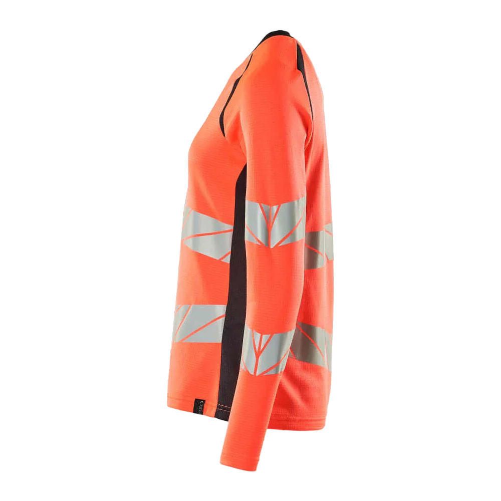 Hi Vis Red-Dark Navy - Side - Mascot Womens-Ladies Accelerate Safe Hi-Vis Long-Sleeved T-Shirt