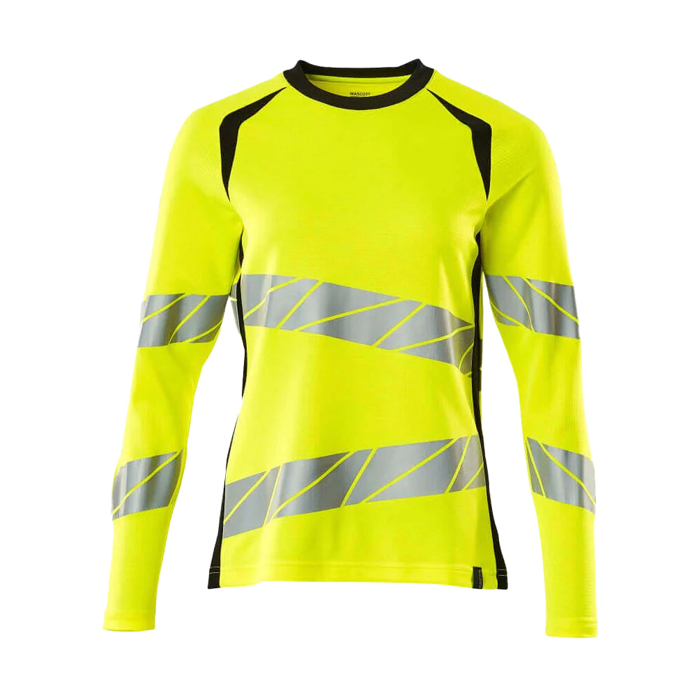 Hi Vis Yellow-Black - Front - Mascot Womens-Ladies Accelerate Safe Hi-Vis Long-Sleeved T-Shirt