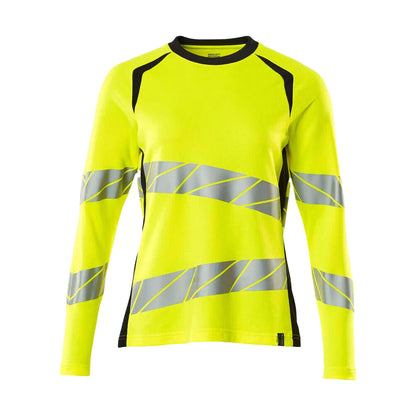 Hi Vis Yellow-Dark Navy - Front - Mascot Womens-Ladies Accelerate Safe Hi-Vis Long-Sleeved T-Shirt