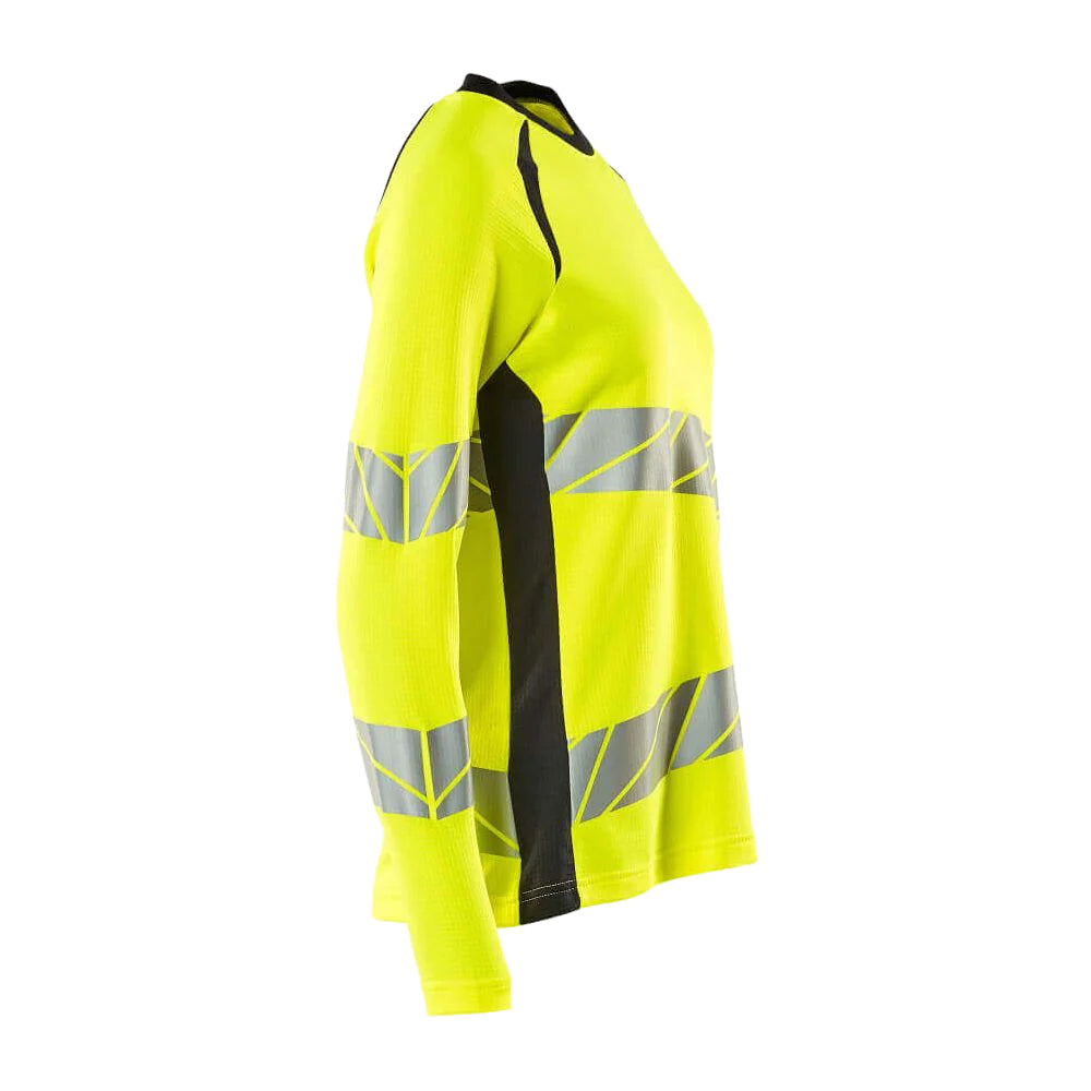 Hi Vis Yellow-Dark Navy - Back - Mascot Womens-Ladies Accelerate Safe Hi-Vis Long-Sleeved T-Shirt