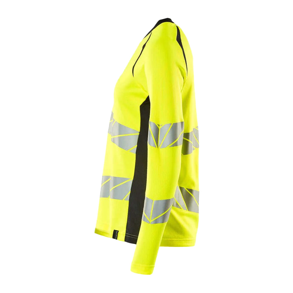Hi Vis Yellow-Dark Navy - Side - Mascot Womens-Ladies Accelerate Safe Hi-Vis Long-Sleeved T-Shirt