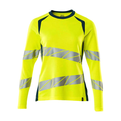 Hi Vis Yellow-Petroleum Blue - Front - Mascot Womens-Ladies Accelerate Safe Hi-Vis Long-Sleeved T-Shirt